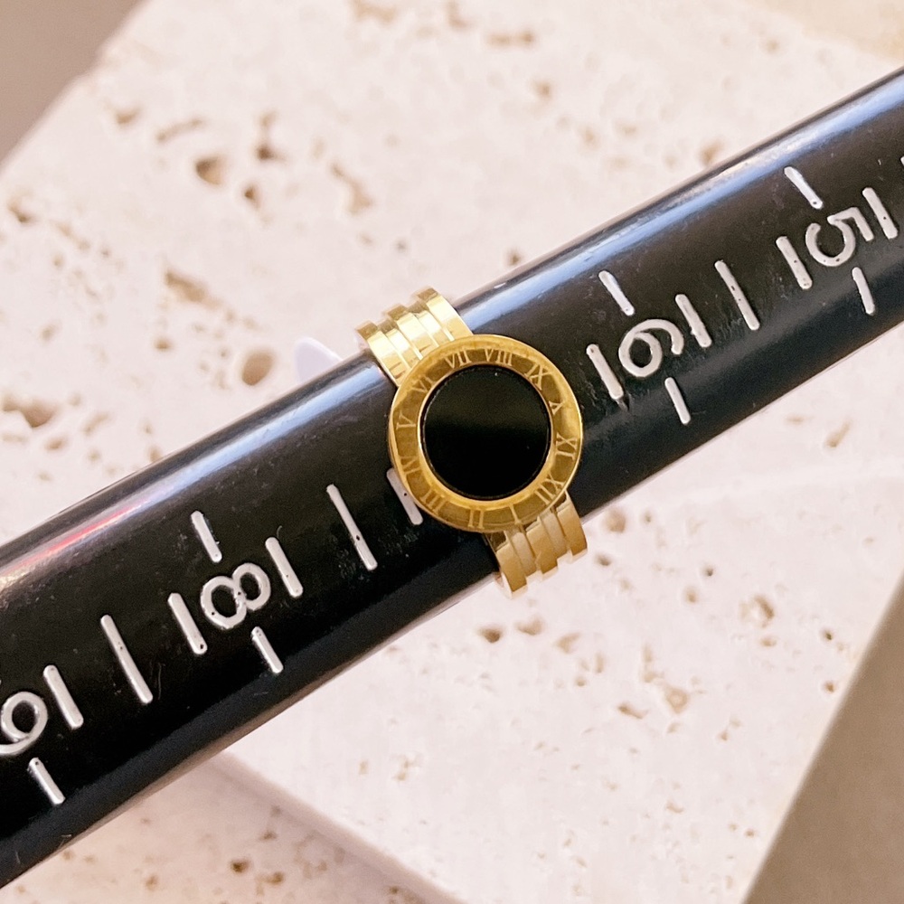 Stainless Steel Roman Numeral Gold Ring